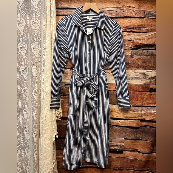 J. Crew Long Sleeve Striped Button Dress w/ Tie and Pockets (074) - Picture 2 of 8
